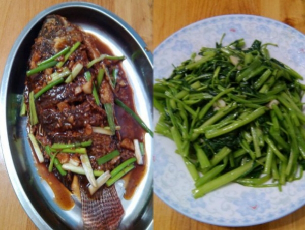 酒釀燒魚+炒青菜